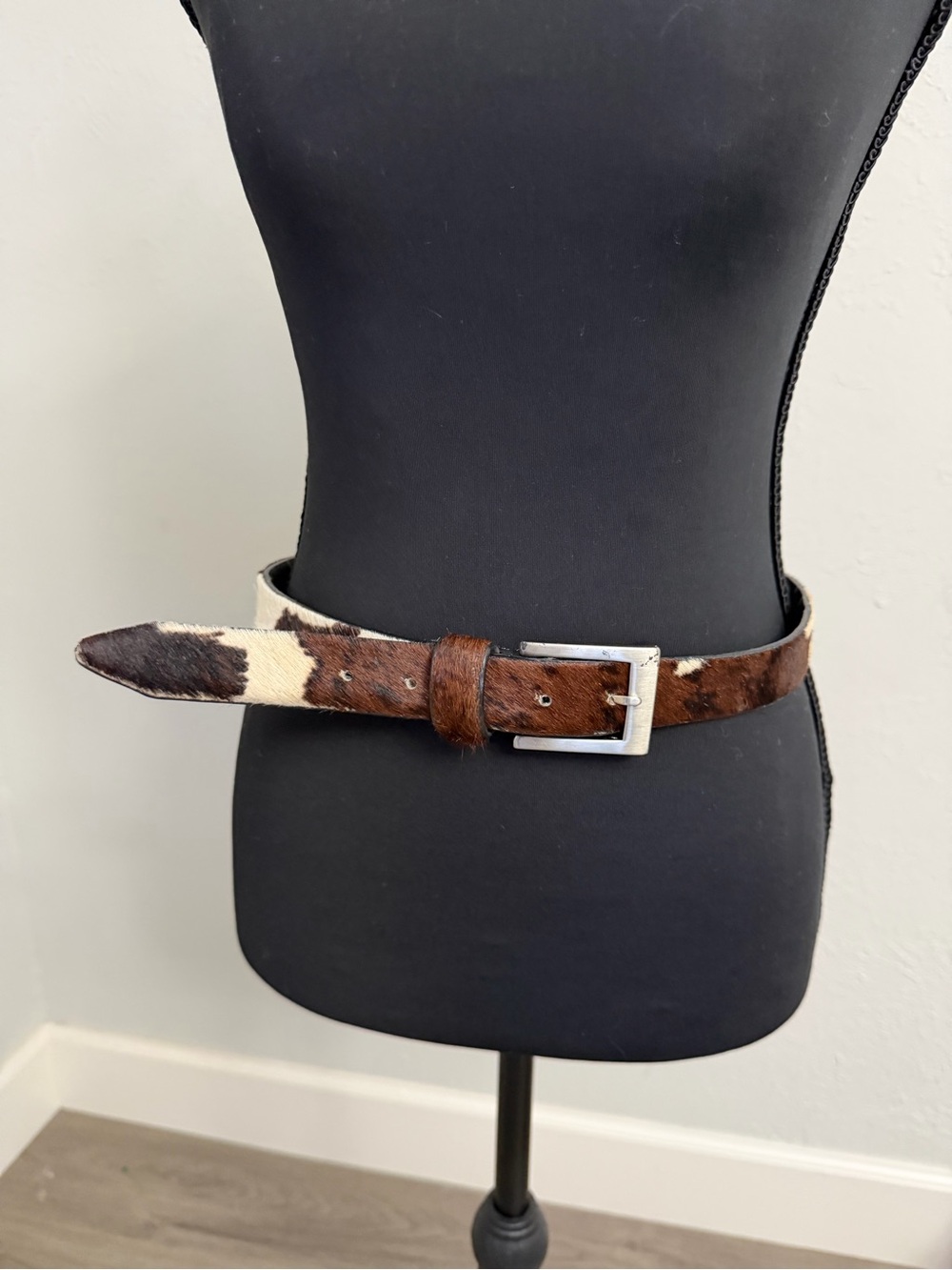 Cowhide Haircalf Hip Belt in Brown & White with Silver Buckled